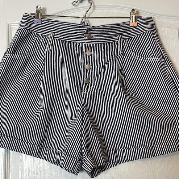 GAP High Rise Blue White Stripe Denim Shorts 12 Tall - Picture 5 of 14